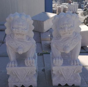 曲陽石雕 漢白玉小獅子一對 風水擺件鎮宅辟邪 墓地擺件小獅子