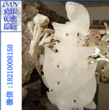 批發(fā)東陵玉玉石魚雕塑工藝品擺件 創(chuàng)意禮品雕塑