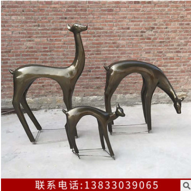雕塑鹿玻璃鋼仿銅抽象幾何抽象戶外公園林造型藝術吃草麋鹿擺件