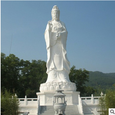 廠家直銷9米9寺院漢白玉觀音菩像南海觀音像大型石雕觀音像