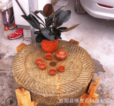 石雕民間青石舊器老石磨茶盤茶樓室內外流水石磨茶盤生態(tài)水景擺件