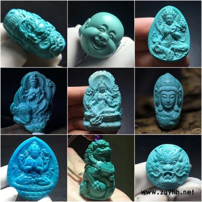 湖北十堰原礦天然高瓷綠松石 原石雕件蘇工**觀音貔貅龍牌鳳牌羅漢佛頭手把件彌勒佛吊墜項(xiàng)鏈