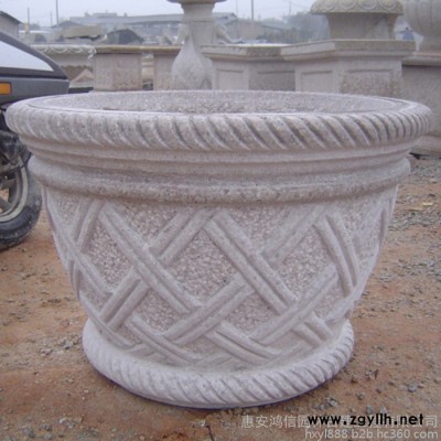 廠家供應黃銹石花盆  石雕花崗巖花缽  歐式園林景觀花盆