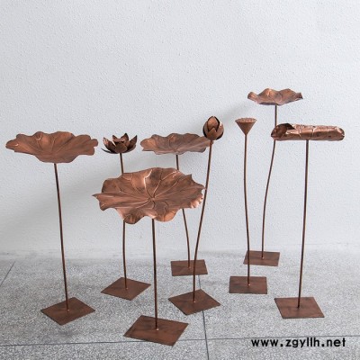 漢飾家居 鐵藝荷葉鐵藝荷花荷葉擺件水池水景裝飾魚池景觀仿真荷葉裝飾