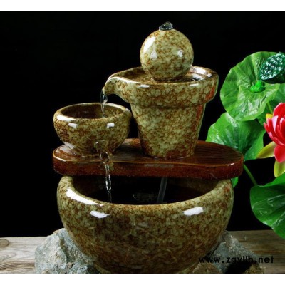 陶瓷流水噴泉擺件 窯變工藝 細水長流石磨 水景魚缸 開業擺件