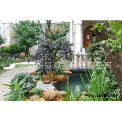 園林景觀施工、別墅花園景觀制作、別墅景觀設計、千層石流水假山