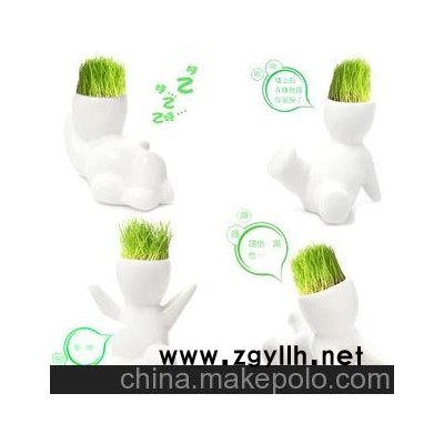 微型盆景植物青草 陶瓷小白人草頭娃娃盆栽植物 桌面DIY迷你盆景