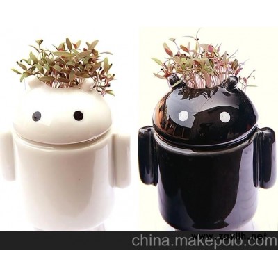 供應DIY辦公室盆栽 機器人青草種植 草娃娃 創意桌面 小盆景